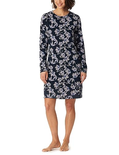 Schiesser Damska koszulka z długim rękawem bawełna modal Sleepshirt Bigshirt-Nightwear koszula nocna, ciemnoniebieska kwiatowa, 46, Dunkelblau Floral, 46