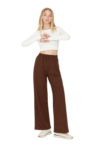 Trendyol Damskie spodnie dresowe z szerokimi nogawkami o normalnej talii, Brązowy, L