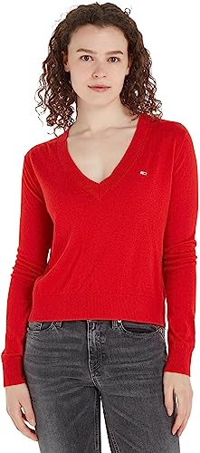 Tommy Jeans Damska bluza Tjw Essential Vneck, Głęboki karmazynowy, XS