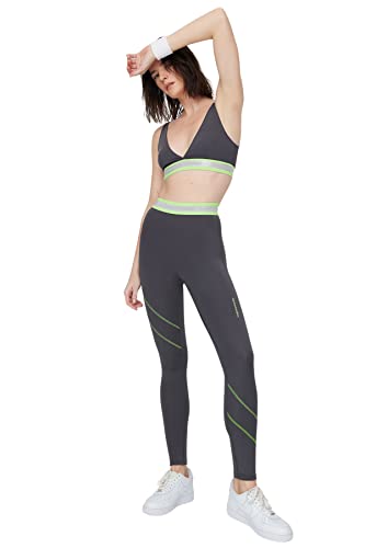 Trendyol Damskie legginsy sportowe z wysokim stanem Skinny Fit, Szary, M
