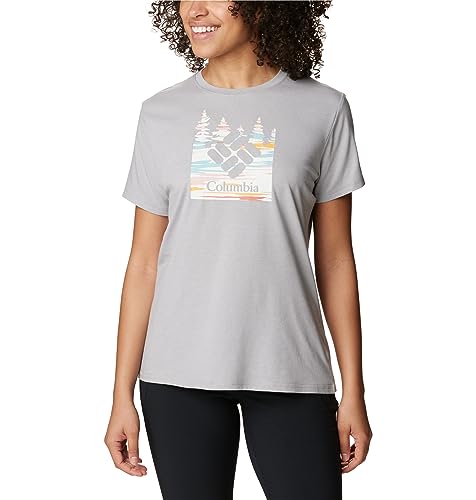 Columbia Damska koszulka z krótkim rękawem Sun Trek Graphic T-Shirt, Columbia Grey Heather, Gem Skyscape, XS, Columbia Szary wrzos, pejzaż nieba z klejnotami, XS