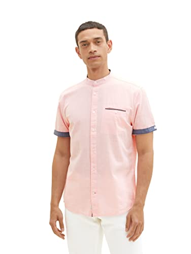 TOM TAILOR Męska koszula z krótkim rękawem z kieszenią na piersi, 29655 - Coral White Structure, XL