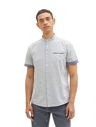 TOM TAILOR Męska koszula z krótkim rękawem z kieszenią na piersi, 29656 - Navy White Structure, M