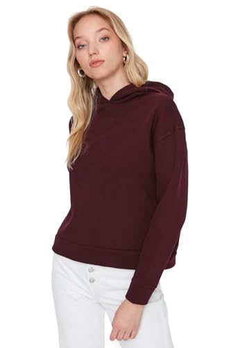 Trendyol Damska bluza z kapturem, zwykła, bordowa, S, Burgund