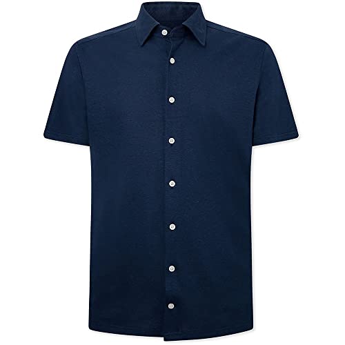 Hackett London Koszulka męska z bawełny/lnu, granatowy, 3XL