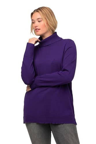 Ulla Popken Damski sweter z golfem, szerokie prążkowane ściągacze, sweter z długim rękawem, Głęboki fiolet, 58-60 duże rozmiary