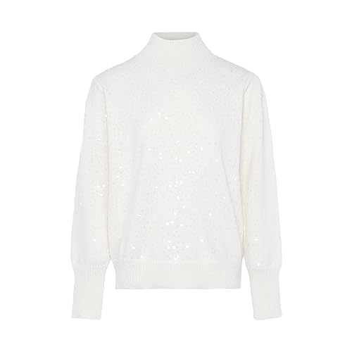 Nascita Damski cienki top z dzianiny ze stójką i cekinami poliester Wełna BIAŁA, rozmiar XL/XXL, biały (wollweiss), XL