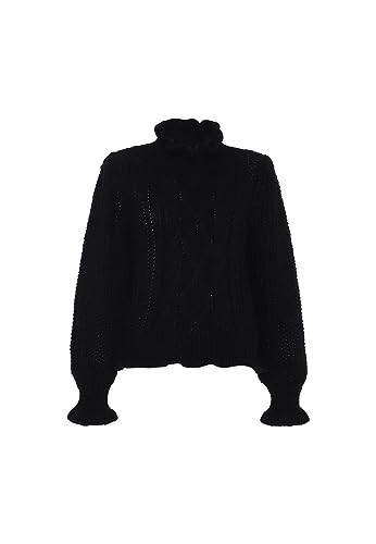 faina Damski sweter z falbankami Fried Dough Twists sweter z okrągłym dekoltem CZARNY rozmiar M/L, czarny, M