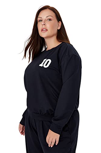 Trendyol Damska bluza z okrągłym dekoltem, jednokolorowa, regularna, plus size, granatowa, XXL, granatowy