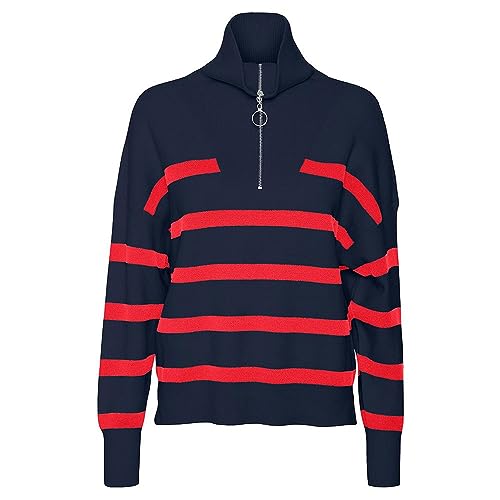 Vero Moda Vmsaba Stripe Ls Highneck Bluzka GA Noos Sweter, Navy Blazer/Stripes:Bittersweet, XS Kobiety, Navy Blazer/Stripes:bittersweet, XS