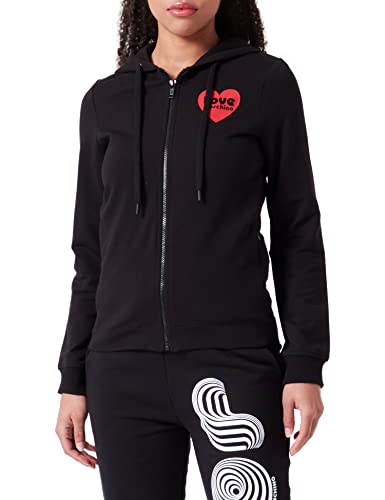 Love Moschino Damska bluza z kapturem, z zamkiem błyskawicznym, czarna, 38, czarny