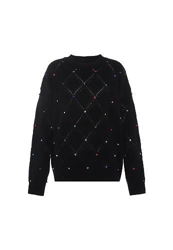 faina Damski sweter z dzianiny z wzorem w kratkę, czarny, rozmiar M/L, czarny, XL