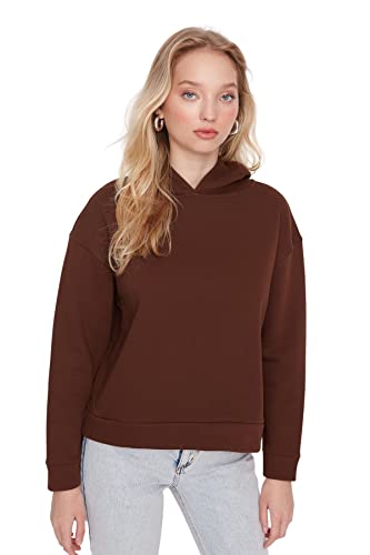 Trendyol Damska bluza z kapturem, zwykła, brązowa, XL, Brązowy