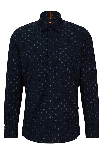 BOSS Męska koszula Remiton Regular -Fit z bawełny strukturalnej, granatowy, XL