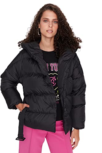 Trendyol Damska kurtka zimowa oversize, oversize, jednokolorowa kurtka zimowa Webstoff, Czarny, S