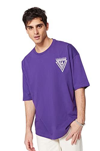 Trendyol Męski T-Shirt z krótkim rękawem i okrągłym dekoltem, L