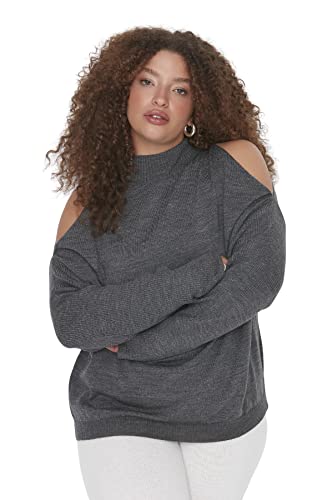Trendyol Damska bluza z wysokim dekoltem, jednokolorowa, luźna, plus size, antracytowa, XXL, Antracyt