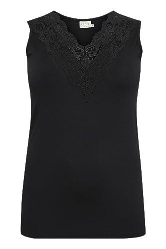 Kaffe Curve Plus Size Damski Tank Top bez rękawów Slim Fit Koronkowy Detal V-Neck, Głęboka czerń, L/du?y rozmiar