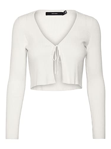 VERO MODA Damska kurtka z dzianiny Vmglory Rib Ls Tie String Cardi Ga Noos, Cloud Dancer, XS
