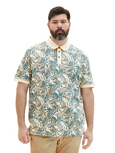 TOM TAILOR Męska koszulka polo, 1037029, 31271, kolor zielony, duży liść, 31271 - Offwhite Green Big Leaf Design, 3XL