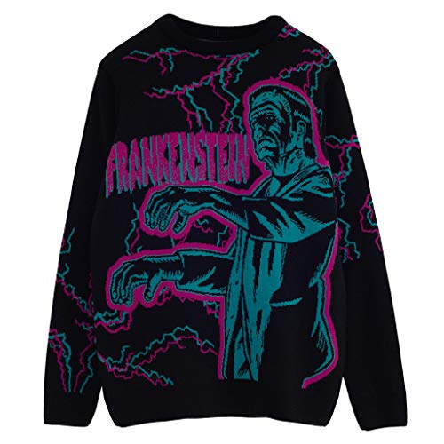 Uniwersalny sweter męski Monsters Frankenstein | oficjalna merchandise | Halloween Boże Narodzenie Jumper brzydka kurtka z dzianiny Fair Isle pomysły odzież męska, czarny, S