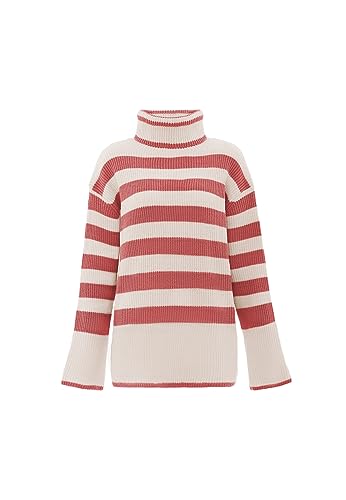 Blonda Damski sweter z golfem Wełna BIAŁY ciemnoróżowy XL/XXL, Wełna biała, ciemnoróżowa, XL