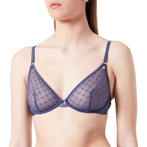 Women'secret Biustonosz z Mikrofibry, Tiul, Logo, Średni Niebieski, 100C