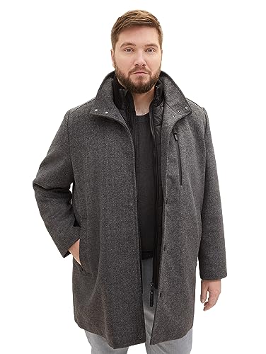 TOM TAILOR Plussize płaszcz wełniany męski, 30500 - Dark Grey Black Herringbone, 3XL