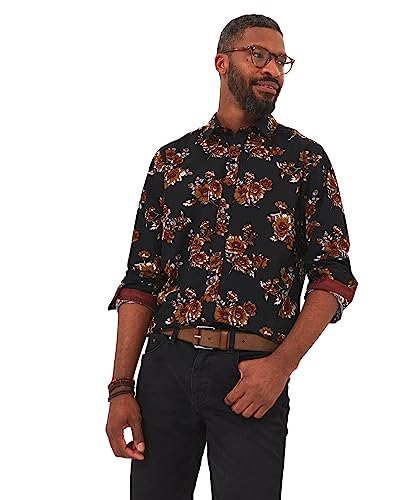 Joe Browns Męska koszula z długim rękawem w ciemne kwiaty, brązowa, XXL, Brązowy, XXL