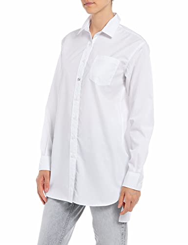 Replay Damska koszula z długim rękawem z bawełny, 001 White, L