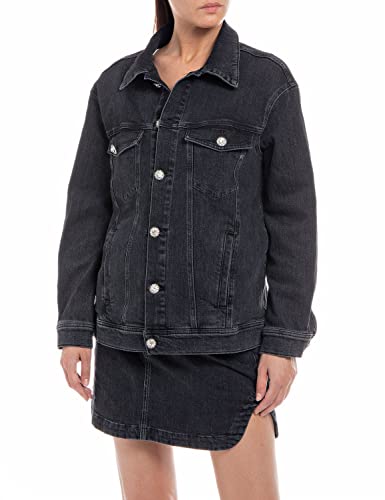 Replay Damska kurtka dżinsowa z komfortowego denimu, 097 Dark Grey, S