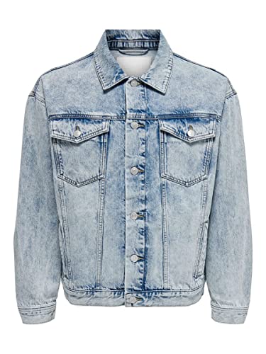 ONLY & SONS Męska kurtka dżinsowa ONSRICK OVZ 4339, jasnoniebieska denim, L, jasnoniebieski (light blue denim), L