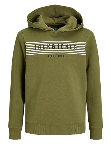 JACK&JONES JUNIOR Chłopięca bluza z kapturem Jcoplanet Sweat Hood FST Jnr, Olive Branch, 140