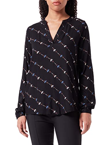 KAFFE Damska bluza z długim rękawem z nadrukiem, czarna/nieskończoność graficzna Lines, 40