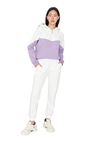 Trendyol Damskie spodnie dresowe o normalnej talii Skinny Fit Jogger, Ecru, L