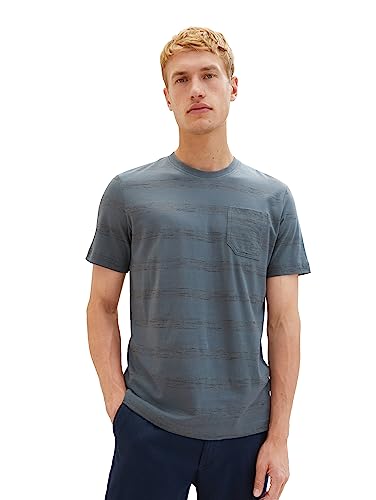 TOM TAILOR Męski t-shirt w paski w stylu spacedye, 32437-dusty Dark Teal Spacedye, M