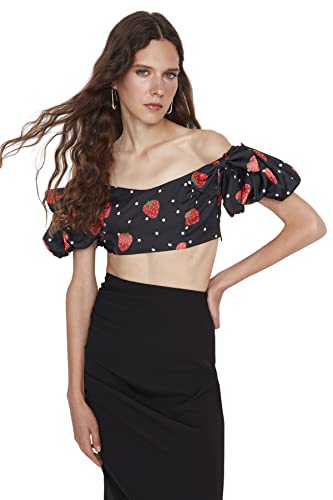 Trendyol Bluzka - biała - Crop, wielobarwny, 36