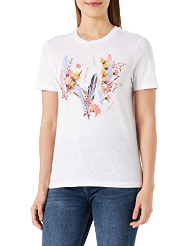 ONLY Onlbone S/S Feather Top Cs Box T-shirt damski, Jasna biel/szczegóły: pióra i kwiaty, S