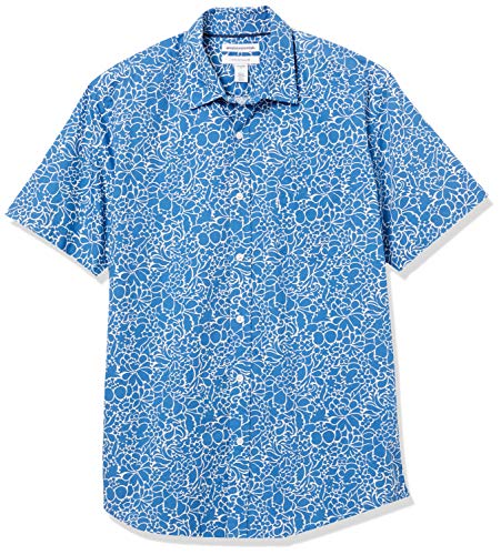 Amazon Essentials męska koszula popelinowa z krótkim rękawem, regularny krój, granatowa, kwiatowa, XL
