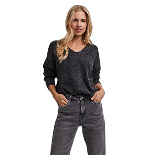 VERO MODA Damski sweter Vmdoffy Ls V-Neck Blouse Ga Boo, Black/Detail:melange, XXL