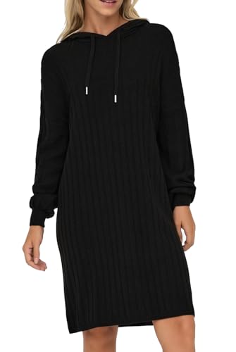Bestseller A/S Onltessa Carey L/S Hood Dress Nca KNT sukienka z dzianiny, czarny, M