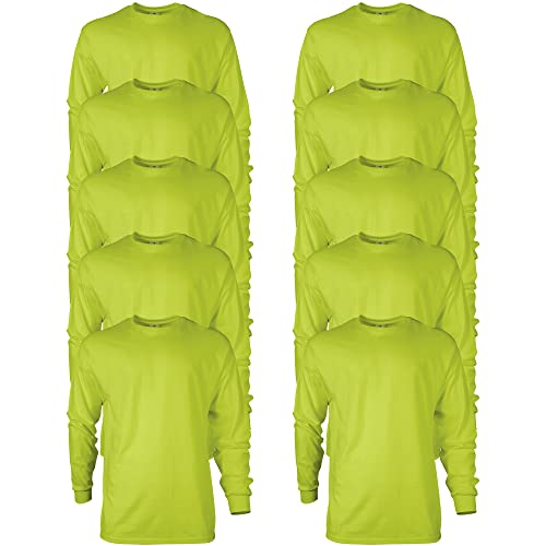 Gildan T-shirt Dla mężczyzn Bluzka z długim rękawem bawełniana Ultra, styl G2400 Bezpieczeństwo zielony ,XL