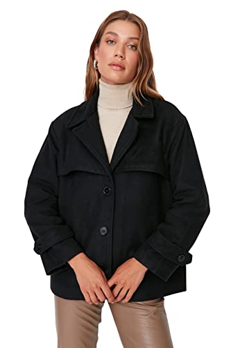 Trendyol Damski płaszcz z klapą, jednokolorowy, oversize, czarny, 38, Czarny, 64