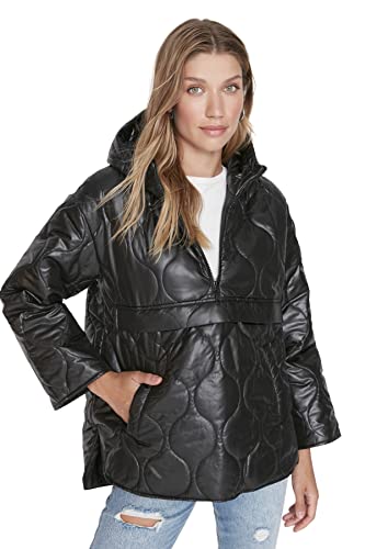 TRENDYOL Damska kurtka zimowa dla chłopców Oversize Puffer Plain, czarny, L