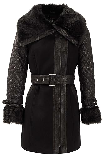 Morgan Manteau Col Imitation Fourrure Gefrou Płaszcz damski, Czarny (Noir), 44 (Talla del fabricante: 44 Taglia Produttore 44)