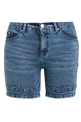 Ulla Popken Szorty damskie, haft, dżinsy o kroju 5-kieszeniowym, niebieski denim, 62