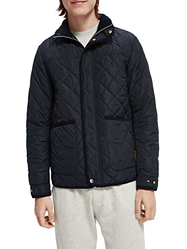 Scotch & Soda Męska kurtka nylonowa Corduroy-Trimmed Quilted z poliestru z recyklingu, Navy 0004, XXL