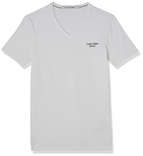 Calvin Klein Jeans Męska ułożona w stos logo dekolt w serek koszulka inne dzianinowe topy, jasna biel, XXS