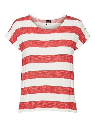 VERO MODA VMWIDE Stripe S/L Top GA JRS, Goji Berry/Stripes:snow White, XXL