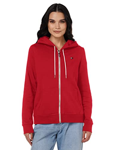 Tommy Hilfiger Damska bluza z kapturem z zamkiem błyskawicznym z zamkiem błyskawicznym, Szkarłatowy, L